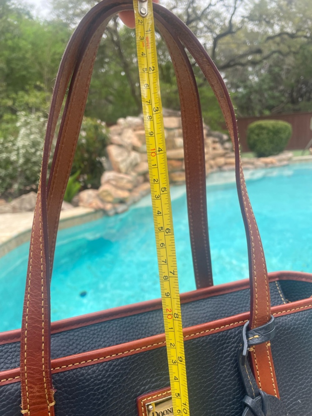 Dooney & Bourke Navy Pebble Grain Leather Tote British Tan Trim and Straps (CSR) - Picture 8 of 15